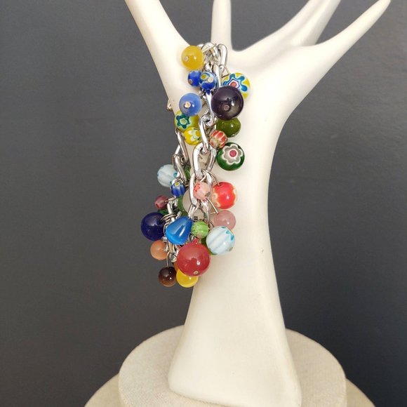 Multi color glass beaded bauble bracelet - Picture 2 of 8